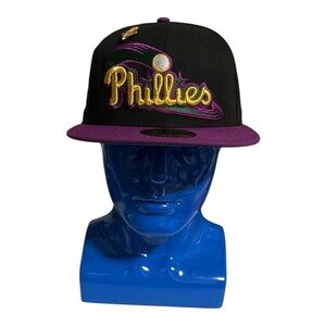 Philadelphia Phillies New Era Fitted Hat Size 7 1/2 Black/Purple Retro Logo